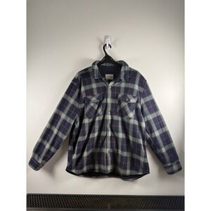 Sherpa Lined Boston Traders Jacket Men's XL Navy Blue Plaid Button Up Flannel